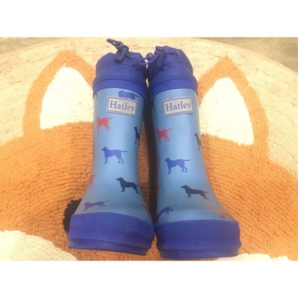 Hatley Toddler Boys Size 9 Red/Blue Dogs Sherpa Fleece Rain Boots. EUC - Picture 3 of 12